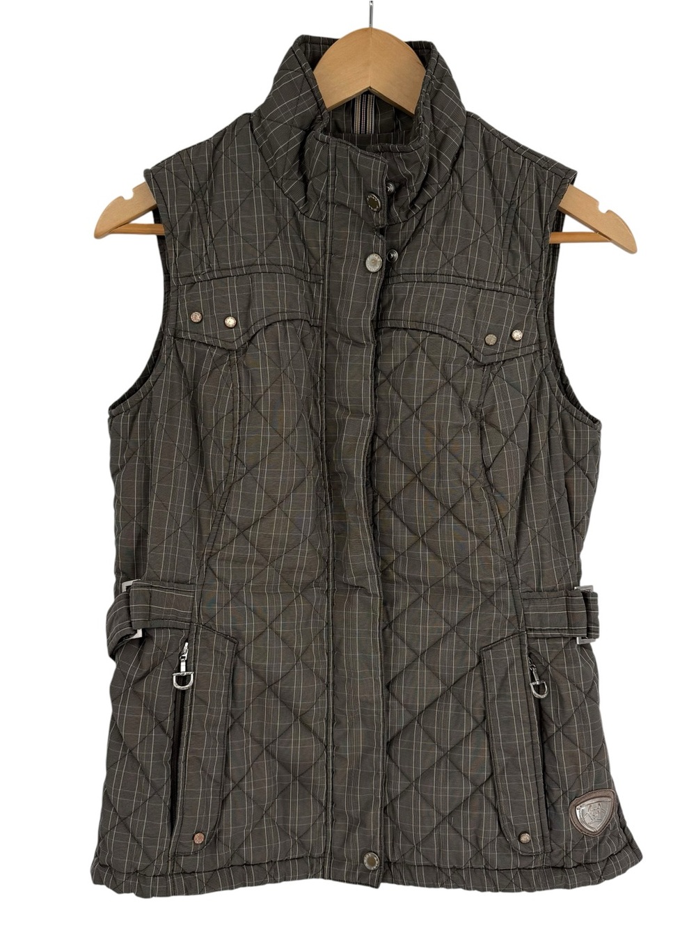 ARIAT WOMEN'S EQUESTRIAN RIDING VEST PLAID Size M Zip/snap Quilted Gray